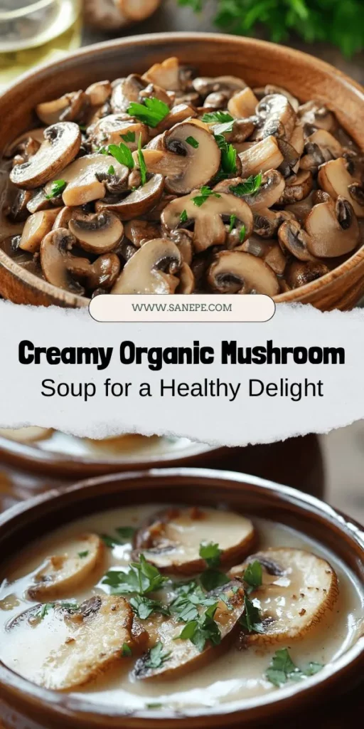 Indulge in the comforting goodness of Organic Creamy Mushroom Soup Delight! This nutritious recipe features a blend of organic mushrooms, onion, garlic, and fresh herbs, making it a perfect addition to your plant-based meals. Enjoy the rich flavors while supporting sustainable living with each bowl. Discover how easy it is to nourish your body and taste buds with organic ingredients. Try this delicious soup today! #MushroomSoup #OrganicCooking #PlantBased #HealthyRecipes #ComfortFood