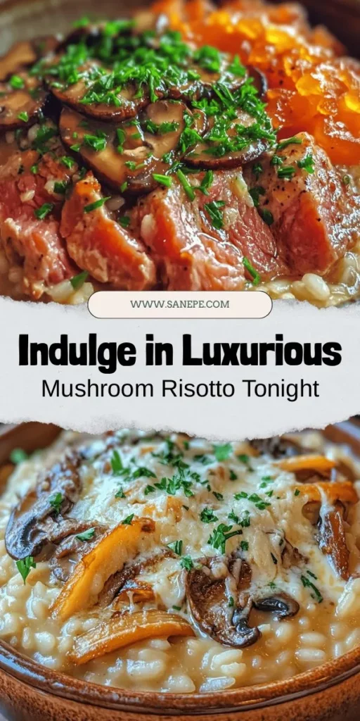 Indulge in the rich, creamy goodness of Luxurious Mushroom Risotto, a classic Italian dish perfect for any occasion. Made with high-quality Arborio rice and a medley of mushrooms like cremini and shiitake, this recipe combines earthy flavors with a velvety texture. Elevate your dinner parties or cozy nights in with this heartwarming meal, packed with nutrients and bursting with flavor. Discover the joy of mastering this elegant dish today! #MushroomRisotto #ItalianCuisine #ComfortFood #RecipeIdeas #HomeCooking #FoodInspiration