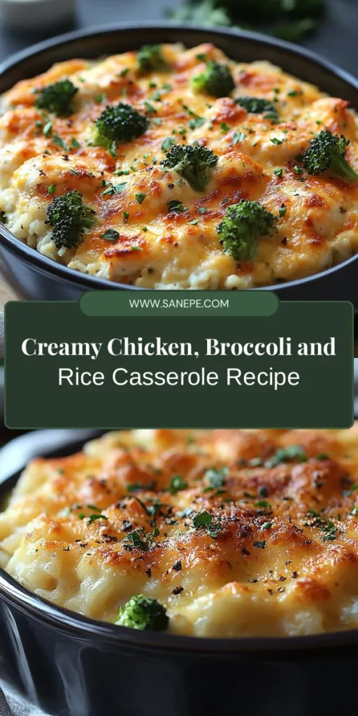 Discover the ultimate comfort food with this Creamy Chicken, Broccoli & Cheesy Rice Delight! This delicious casserole combines tender chicken, crisp broccoli, and gooey cheese for a dish that's both nostalgic and nutritious. Perfect for family dinners or casual gatherings, this recipe is easy to prepare and will warm your heart and home. Enjoy great flavors while nourishing your family. Try it tonight! #ComfortFood #CheesyRice #CasseroleRecipes #FamilyDinner #HealthyEating #HomemadeDelight