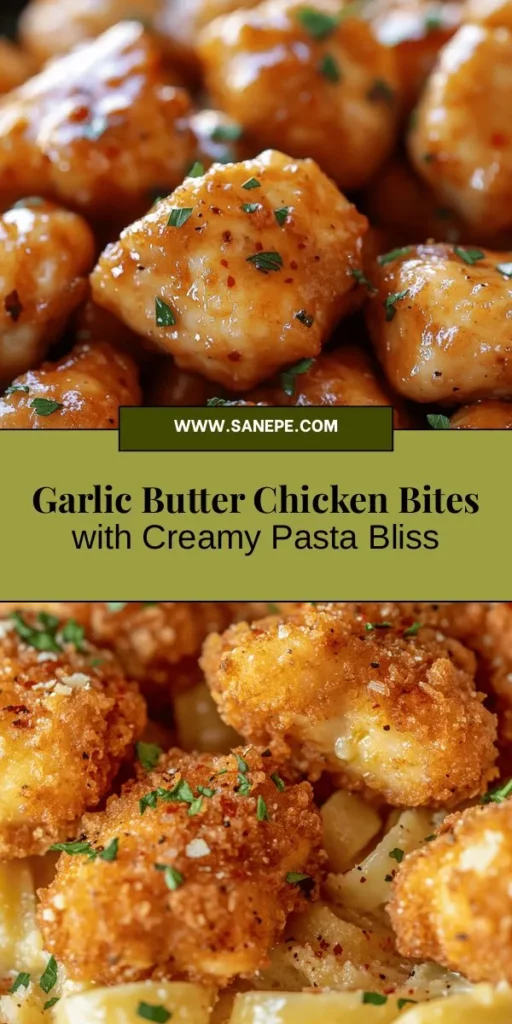 Savor the indulgent flavors of Garlic Butter Chicken Bites with Creamy Parmesan Pasta! This quick and easy dish features tender chicken cooked in rich garlic butter, paired with velvety pasta coated in a luxurious Parmesan cream sauce. Perfect for weeknight dinners or special gatherings, this recipe is sure to impress your family and friends. Get ready to enjoy a comforting meal in under 30 minutes! #ChickenBites #PastaRecipe #ComfortFood #EasyDinner #GarlicButter #ParmesanPasta