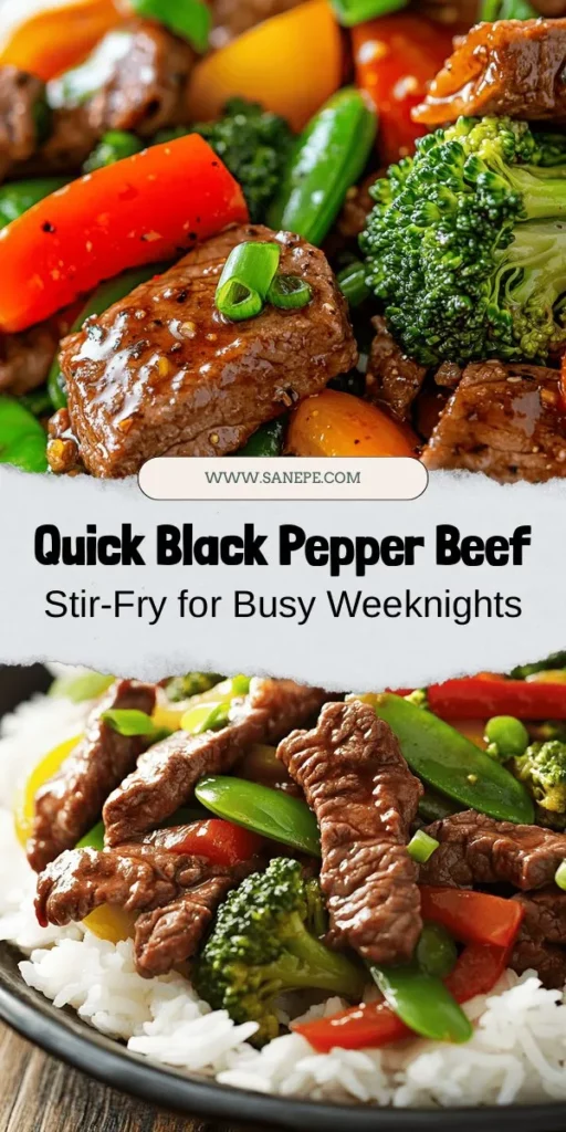 Looking for a quick and tasty dinner? Try Savory Black Pepper Beef Delight! This easy stir-fry features tender beef sirloin with fresh vegetables, all coated in a rich black pepper sauce. Perfect for busy weeknights, it's a nutritious meal that the whole family will love. Customize with your favorite veggies or swap in chicken or tofu for dietary preferences. Serve over rice or noodles for the ultimate weeknight feast! #BlackPepperBeef #StirFry #QuickDinner #HealthyEating #FamilyMeals