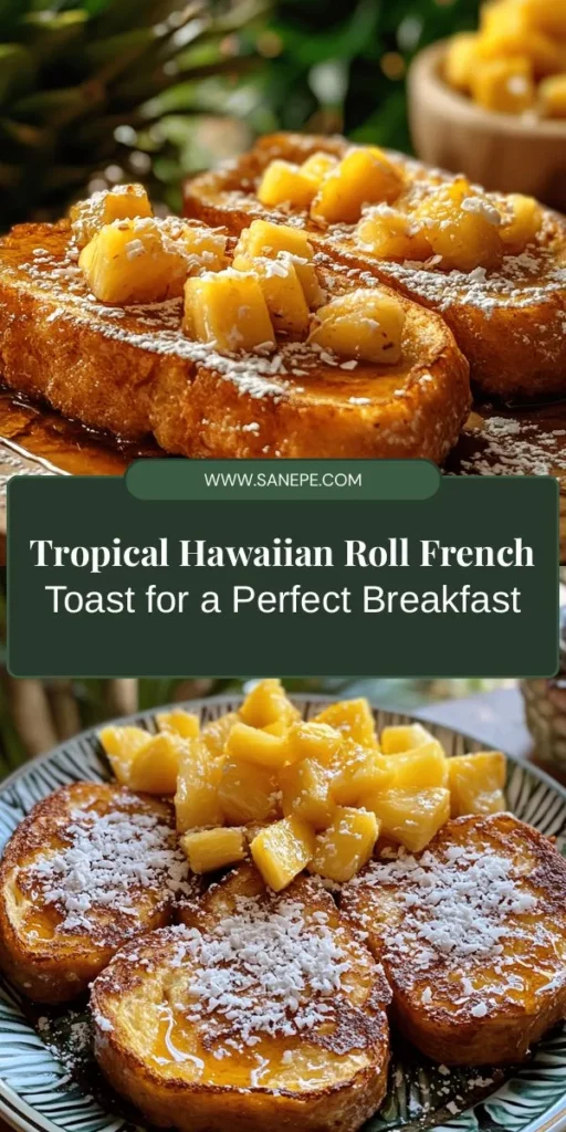 Start your mornings with a tropical twist using this delicious Hawaiian Roll French Toast recipe! Soft, sweet Hawaiian rolls soak in a rich egg mixture with coconut milk and spices, creating a custardy delight. Top with toasted coconut, fresh pineapple, and a drizzle of maple syrup for the perfect finishing touch. Perfect for brunch or a cozy breakfast, this recipe is sure to impress everyone at your table. Try it today! #FrenchToast #BreakfastRecipes #HawaiianRolls #TropicalBreakfast #BrunchIdeas #DeliciousRecipes #EasyCooking