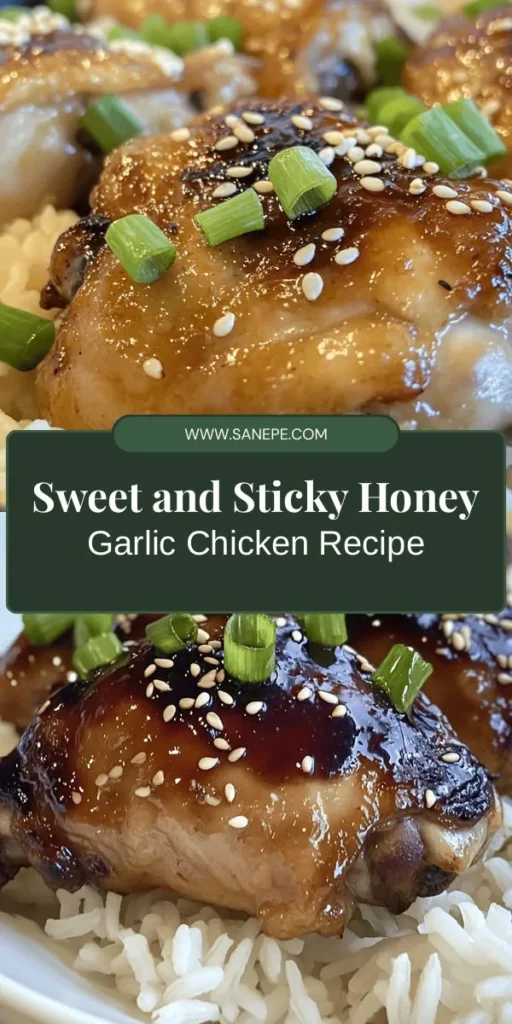 Discover the deliciousness of Sweet & Sticky Honey Garlic Chicken, a perfect blend of sweet, savory, and umami flavors that will elevate any meal. This versatile dish is ideal for everything from casual dinners to entertaining guests. Made with tender chicken thighs marinated in honey, soy sauce, garlic, and ginger, this recipe guarantees a mouthwatering experience. Don't miss out on impressing your family and friends with this delightful dish! #HoneyGarlicChicken #DinnerRecipes #EasyCooking #Foodie #YummyEats #MealPrep