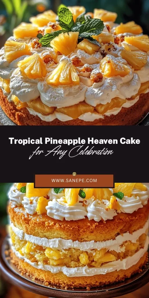 Discover the ultimate summer dessert with Pineapple Heaven Cake! This tropical delight features a moist cake infused with the refreshing flavors of pineapple and coconut, perfect for any occasion. Topped with luscious cream cheese frosting and garnished with fresh pineapple and mint, it's a feast for both the eyes and the palate. Whether for a BBQ, birthday party, or a sweet indulgence, this cake is guaranteed to impress! #PineappleHeavenCake #TropicalDessert #BakingJoy #SweetTreat