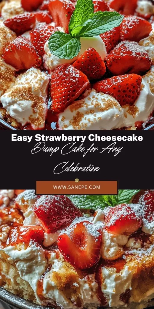 Satisfy your sweet tooth with this delightful Strawberry Cheesecake Dump Cake! Perfect for any occasion, this easy-to-make dessert features vibrant strawberries, creamy cheesecake, and a buttery cake base. Simply layer your ingredients, bake, and indulge in a deliciously rich treat that will impress your guests. Ideal for celebrations, potlucks, or cozy nights in. Try it today! #DessertRecipes #DumpCake #StrawberryCheesecake #BakingAtHome #EasyRecipes #SweetTreats