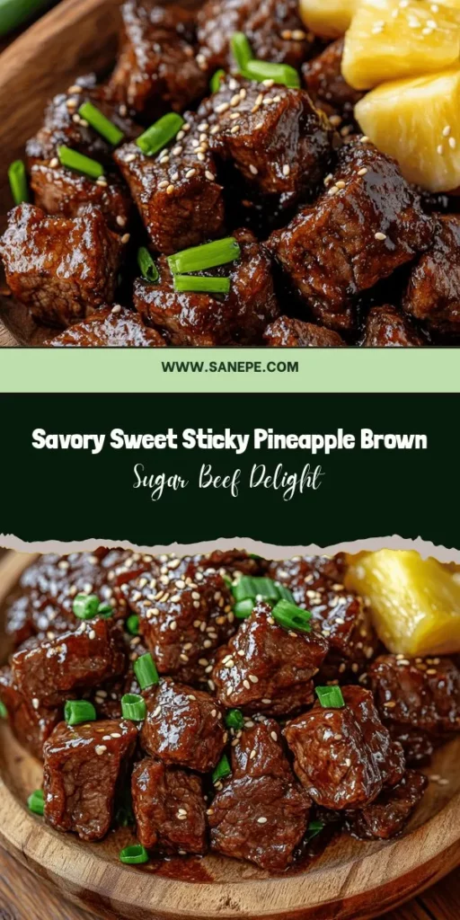 Elevate your dinner with Sticky Pineapple Brown Sugar Glazed Beef - a stunning dish bursting with sweet and savory flavors! Perfect for any occasion, this easy recipe features tender beef coated in a sticky glaze made from fresh pineapple juice and brown sugar. Marinate for maximum flavor, grill to perfection, and serve over rice or noodles. Impress your family and guests with this mouthwatering fusion dish! #DinnerIdeas #PineappleBeef #HomeCooking #FlavorsExploded #EasyRecipes