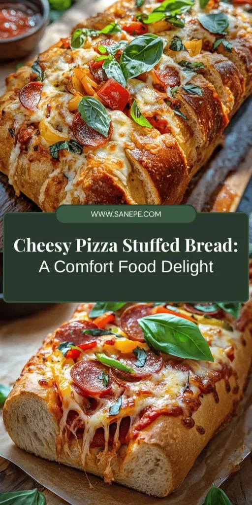 Elevate your comfort food game with Cheesy Pizza Stuffed Bread! This delightful dish combines the classic flavors of pizza with warm, gooey cheese stuffed into a hearty loaf. Perfect for family dinners, parties, or movie nights, customize it with your favorite toppings, cheeses, and spices. Follow our easy step-by-step instructions to create a delicious twist on a beloved favorite. Get ready to enjoy a slice of nostalgia! #CheesyPizzaStuffedBread #ComfortFood #HomemadePizza #SnackIdeas #FoodieFun #CookingAtHome