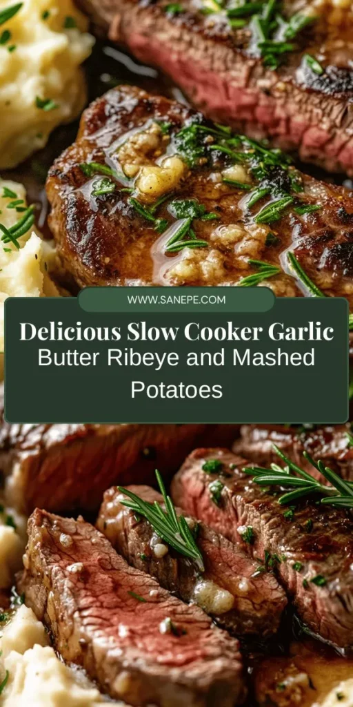 Indulge in the rich flavors of Slow Cooker Garlic Butter Ribeye with Parmesan Mashed Potatoes! This mouthwatering recipe features tender, juicy ribeye enhanced with garlic butter, perfectly complemented by creamy, cheesy mashed potatoes. Ideal for cozy family dinners or special occasions, it's easy to prepare in a slow cooker. Elevate your comfort food game with this delectable dish that’s sure to impress. #SlowCookerRecipes #ComfortFood #Ribeye #ParmesanMashedPotatoes #DinnerIdeas #EasyRecipes