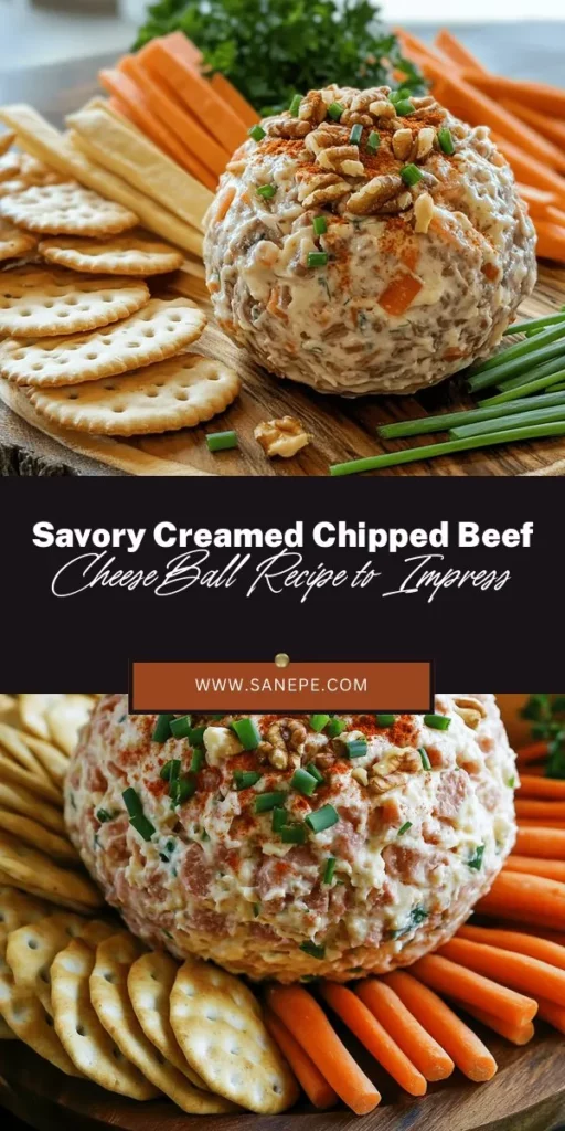 Discover the irresistible Creamed Chipped Beef Cheese Ball Delight, a savory appetizer that’s perfect for every occasion! This creamy crowd-pleaser blends cream cheese with savory chipped beef and a mix of flavorful seasonings, enhanced by the crunch of nuts and fresh herbs. Ideal for parties or casual gatherings, this cheese ball is sure to impress your guests. Serve it with crackers and veggies for a delicious experience! #CheeseBall #Appetizers #PartyFood #SavorySnacks #ChippedBeef #Entertaining #Yummy