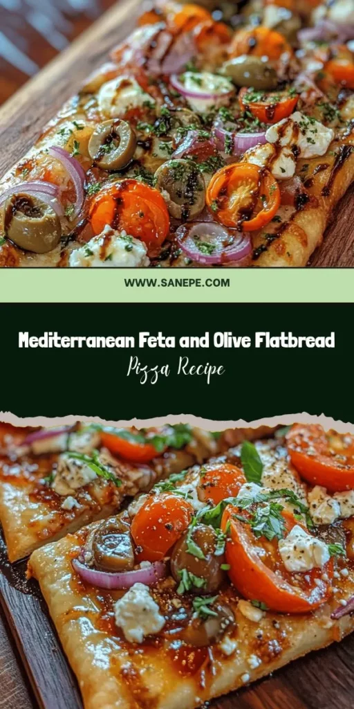 Experience the vibrant flavors of the Mediterranean with this easy and delicious Feta and Olive Flatbread Pizza! Perfect for weeknight dinners or casual gatherings, this dish combines crispy flatbread, tangy feta, briny Kalamata olives, and colorful veggies for a delightful experience. Discover the health benefits of the Mediterranean diet and enjoy a meal that’s as nutritious as it is satisfying. Try it today! #MediterraneanDiet #FlatbreadPizza #HealthyEating #Feta #Olives #QuickMeals #MediterraneanFlavors