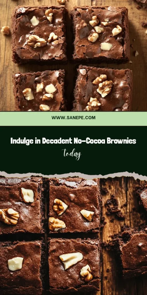 Indulge in the ultimate treat with our Decadent No-Cocoa Brownies! These rich and fudgy delights swap traditional cocoa for brown sugar, almond flour, and a blend of chocolate chips and nuts, creating a unique flavor experience. Perfectly chewy and satisfying, they’re ideal for chocolate lovers looking for something different. Don't miss out on making these delicious brownies at home! #NoCocoaBrownies #BakingRecipes #SweetTreats #Desserts #ChocolateLovers #FudgyBrownies