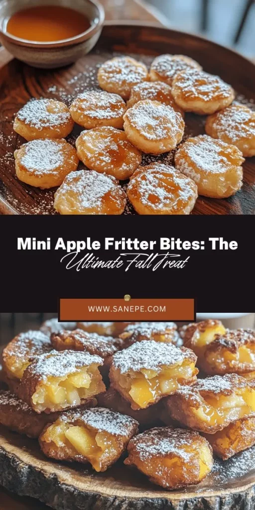 Fall into autumn with these irresistible mini apple fritter bites! Perfect for gatherings or cozy snacking, these bite-sized treats combine the sweet crispness of apples with a fluffy, spiced batter. Using fresh Granny Smith or Honeycrisp apples, these fritters are fried to golden perfection and dusted with powdered sugar for a delightful finish. Easy to make and share, they are a must-try this season! #AppleFritters #FallBaking #AutumnTreats #DessertRecipes #BiteSizedDelights