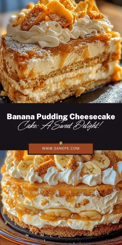 Indulge in the sweet and creamy delight of the Irresistible Banana Pudding Cheesecake Cake! This stunning dessert combines moist banana cake, rich cheesecake, and velvety banana pudding, making it the perfect treat for any occasion. Whether you're celebrating a birthday or hosting a family gathering, this layered masterpiece is sure to impress with its delightful textures and flavors. Get ready to wow your guests! #BananaPudding #Cheesecake #DessertRecipe #BakingJoy #CakeLovers #SweetTooth #ComfortFood