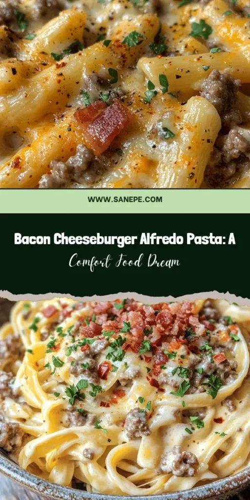 Indulge in the ultimate comfort food with Loaded Bacon Cheeseburger Alfredo Pasta! This delicious dish combines fettuccine pasta, juicy ground beef, crispy bacon, and a rich Alfredo sauce for a satisfying twist on classic flavors. Perfect for family dinners or cozy nights, it’s easy to make and sure to please everyone at the table. Add your favorite toppings for a personalized touch! #ComfortFood #Pasta #Alfredo #BaconCheeseburger #DinnerIdeas