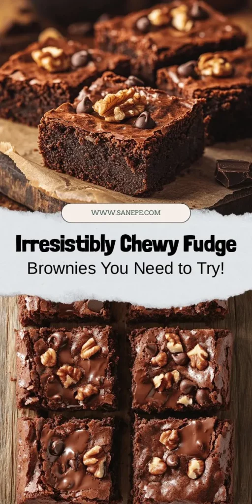 Indulge in a nostalgic favorite with our Chewy Fudge Brownies! This decadent recipe highlights rich cocoa for a deep chocolate flavor and a perfect chewy texture. Learn the secrets behind choosing top-notch ingredients like unsalted butter, sugars, and semi-sweet chocolate chips to create brownies that will impress everyone. Whether enjoyed with ice cream or as a party treat, these brownies are a must-bake! #Brownies #Dessert #Baking #ChocolateLovers #FudgeBrownies #YummySnacks