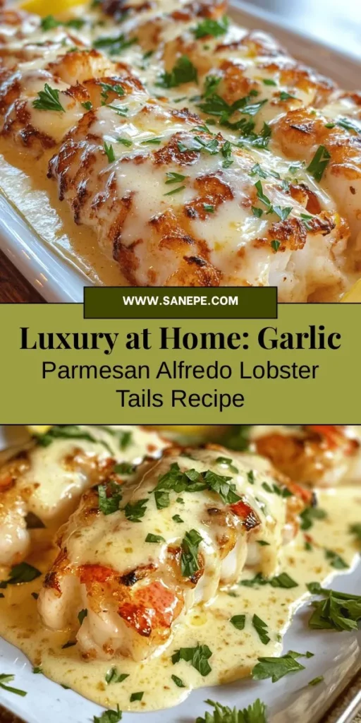 Elevate your dining experience with this indulgent Garlic Parmesan Alfredo Lobster Tails recipe! Dive into the tender, succulent lobster draped in a creamy, savory garlic Alfredo sauce that promises to impress on any occasion. Perfect for special nights or simply treating yourself, this dish brings gourmet quality to your kitchen. Discover how to make this luxurious meal step-by-step and enjoy a taste of elegance at home. #LobsterTails #Alfredo #GourmetCooking #LuxuryDining #SeafoodRecipes #SpecialOccasions