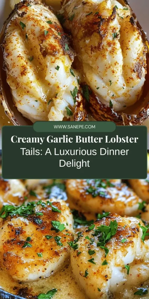 Treat yourself to a gourmet dining experience with our Creamy Garlic Butter Lobster Tails recipe. This indulgent dish features succulent lobster tails drenched in a rich, velvety garlic butter sauce that will wow your taste buds. Perfect for special occasions or a cozy dinner at home, this easy-to-follow recipe brings the taste of luxury right to your kitchen. Elevate your meals and impress your guests! #LobsterTails #Seafood #GourmetCooking #DeliciousRecipes #DinnerIdeas #Foodie