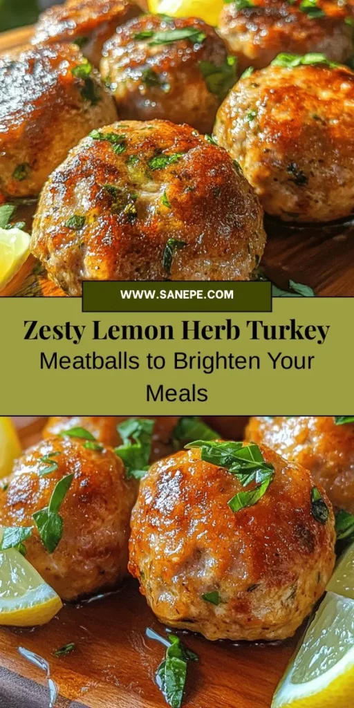 Discover the vibrant flavors of Zesty Lemon Herb Turkey Meatballs! This healthy and versatile dish combines lean turkey with zesty lemon and fresh herbs, creating a mouthwatering twist on traditional meatballs. Perfect for pasta, salads, or subs, these meatballs are nutritious and easy to make. Enjoy a delicious meal that's lower in fat and packed with flavor. Try this recipe today and elevate your dinner game! #TurkeyMeatballs #HealthyEating #MealPrep #CookingAtHome #LemonHerb #FamilyDinner