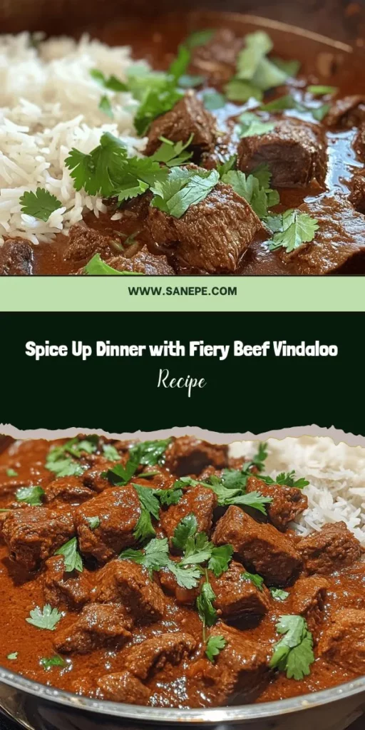 Explore the bold flavors of Fiery Beef Vindaloo, a spicy Indian classic from Goa that combines cultural heritage with culinary delight. This dish features tender beef simmered in a rich blend of spices, vinegar, and a hint of sweetness from coconut milk. Perfect for those seeking an adventurous meal, serve it with fluffy basmati rice or warm naan for an unforgettable experience. Try this recipe to spice up your dinner table! #BeefVindaloo #SpicyRecipes #IndianCuisine #FoodieAdventure #HomeCooking