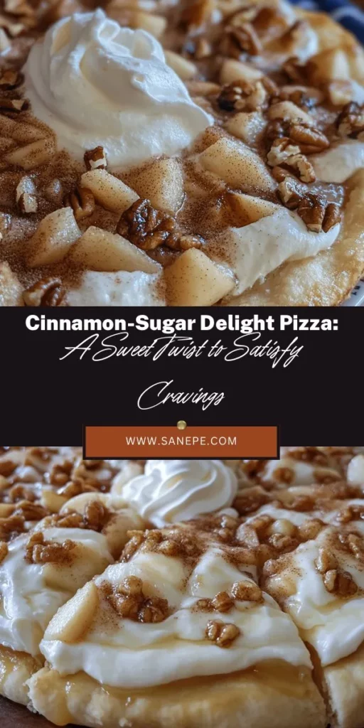 Indulge in a unique dessert experience with Cinnamon-Sugar Delight Pizza! This sweet twist on a classic favorite blends warm cinnamon, creamy cream cheese, and a flaky crust for an unforgettable treat. Perfect for any occasion, this dessert pizza is customizable with toppings like fresh fruits or nuts to satisfy every palate. Easy to make and oh-so-delicious, it’s sure to impress! Try it today! #DessertPizza #CinnamonSugar #Baking #SweetTreats #EasyRecipes #Foodie