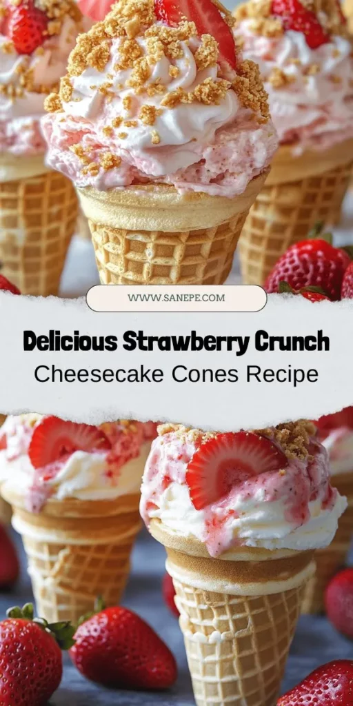 Looking for a scrumptious dessert that’s perfect for summer? Try making Strawberry Crunch Cheesecake Cones! These delightful cones feature layers of juicy strawberries, a creamy cheesecake filling, and a crunchy topping, making them a hit at any gathering. Each bite is a burst of flavor and texture that both kids and adults will love. Customizable and easy to make, they're ideal for picnics, parties, or a sweet treat at home! #Dessert #CheesecakeCones #SummerTreats #StrawberryLovers #BakingFun #YummySnacks