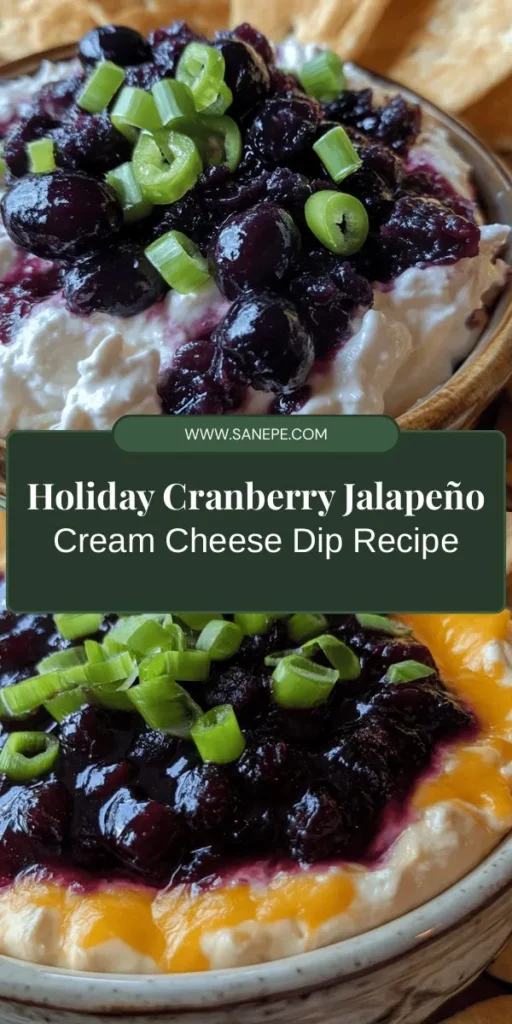 Elevate your holiday gatherings with this Festive Cranberry Jalapeño Cream Cheese Dip! Combining sweet cranberries, spicy jalapeños, and creamy cheese, this dip is a flavor explosion that will impress your guests. Easy to prepare and perfect for parties, it’s a must-have on your table! Serve it with veggies or crackers for a delightful snack. Try it today for a festive touch! #HolidayRecipes #Appetizers #CranberryDip #PartyFood #CreamCheeseDip