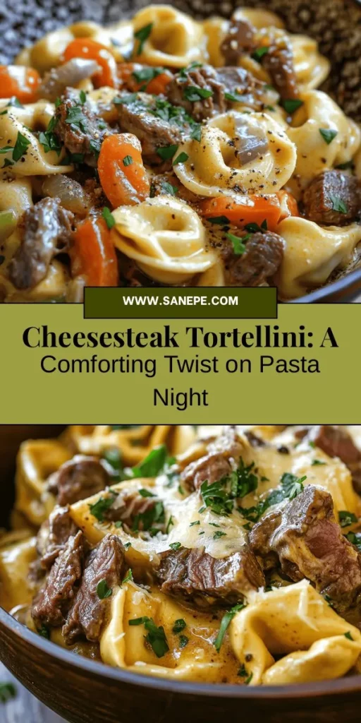 Looking for a delicious twist on pasta night? Try this mouthwatering Cheesesteak Tortellini in Rich Provolone Sauce! Combining savory sirloin, fresh vegetables, and a creamy provolone sauce, this dish is perfect for a quick weeknight dinner. Ready in under an hour, it’s hearty and indulgent without being time-consuming. Don’t forget to customize it to fit your taste! #CheesesteakTortellini #ComfortFood #PastaLovers #EasyRecipes #DinnerInspiration