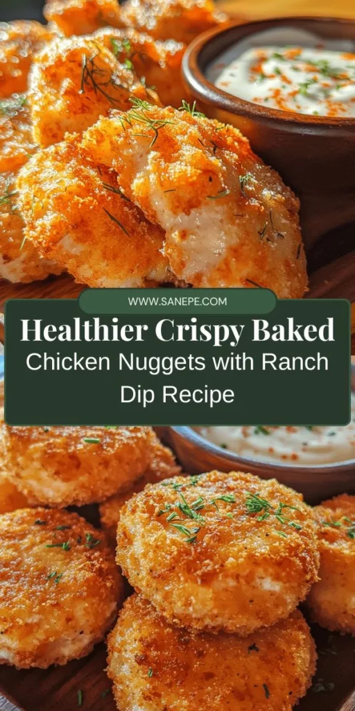 Discover a healthier twist on a classic favorite with this Crispy Baked Chicken Nuggets and Ranch Dip recipe. Learn how to make deliciously crunchy chicken nuggets that are easy to prep and packed with flavor. Made with boneless chicken breasts, panko breadcrumbs, and a homemade ranch dip using Greek yogurt, you’re sure to impress your family with this nutritious meal. Perfect for any occasion! #ChickenNuggets #HealthyRecipes #HomemadeDip #ComfortFood #MealPrep