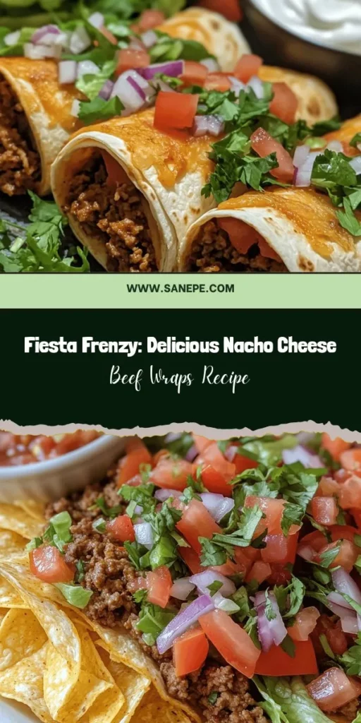 Experience a flavor explosion with Fiesta Frenzy: Magic Nacho Cheese Beef Wraps! These delicious wraps combine savory ground beef, creamy nacho cheese sauce, and fresh veggies all wrapped in a soft tortilla. Perfect for family dinners, parties, or meal prep, they're easy to make and packed with taste. Customize them to fit your dietary needs and enjoy them with tasty dips. Elevate your dining experience with every bite! #WrapRecipes #FiestaFrenzy #NachoCheese #QuickMeals #PartyFood #ComfortFood