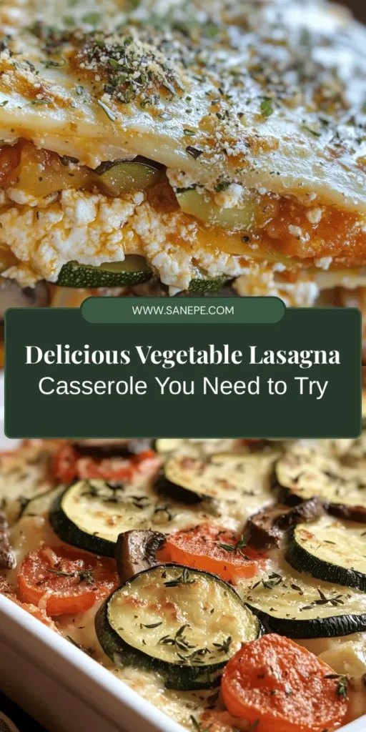 Discover the joy of our Vegetable Lasagna Casserole, a colorful and nourishing dish that's perfect for gatherings or meal prep! Packed with fresh veggies, creamy ricotta, and tangy marinara, this hearty casserole satisfies meat-free cravings while providing essential nutrients. Perfect for any dietary preference, this layered delight will impress your family and friends. Try it today! #VegetableLasagna #PlantBased #ComfortFood #HealthyEating #CasseroleRecipe #MealPrepIdeas #VeggieDelight