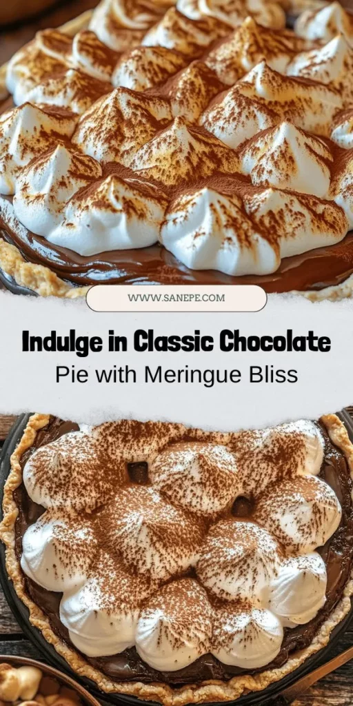 Satisfy your sweet cravings with this classic chocolate pie topped with golden meringue! This timeless dessert features a luscious chocolate filling that balances rich cocoa flavors with a light, fluffy meringue. Perfect for any celebration or just a cozy treat at home, this pie combines the best of textures and tastes. Dive into the recipe and learn the secrets to making the ultimate chocolate pie! #ChocolatePie #DessertRecipes #BakingLove #Meringue #ClassicDesserts #SweetTreats