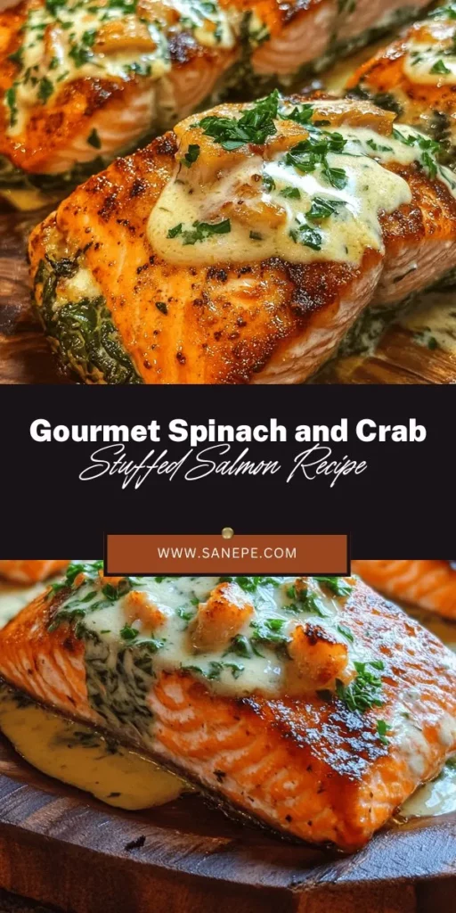 Elevate your dinner with Spinach and Crab Stuffed Salmon drizzled in a zesty Lemon Cream Sauce! This gourmet dish features flaky salmon filled with a rich blend of crab meat and sautéed spinach, perfectly complemented by a luxurious sauce. Ideal for special occasions or a cozy weeknight treat, it's both nutritious and delicious. Impress your guests with this culinary masterpiece! #StuffedSalmon #GourmetCooking #HealthyEating #DinnerIdeas #SeafoodLovers #HomeCooking #FoodieRecipe