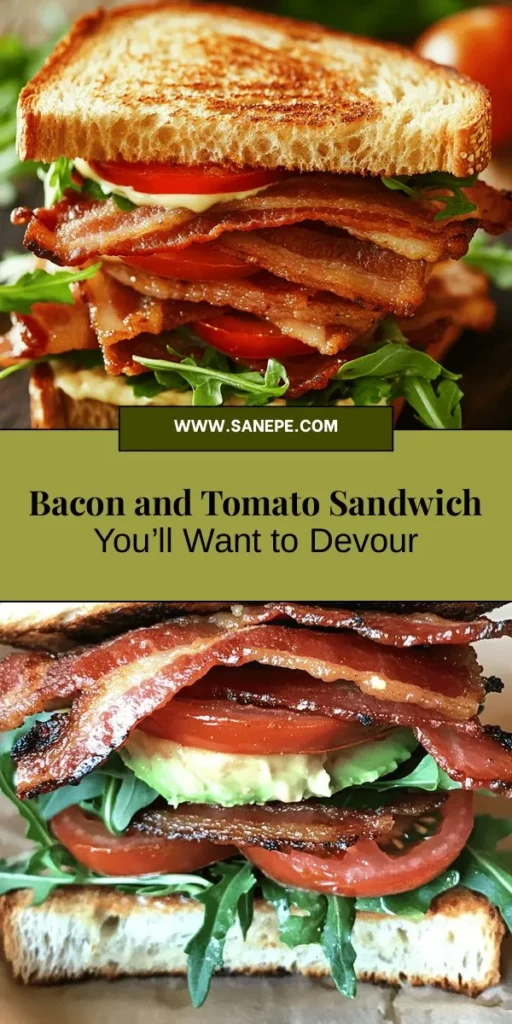 Transform your breakfast or snack time with the Sizzling Bacon & Tomato Delight! This mouthwatering sandwich combines crispy bacon, juicy fresh tomatoes, and hearty sourdough bread for a delightful flavor experience. Perfect for brunch or a quick meal, it's easy to customize with ingredients like avocado or cheese. Enjoy the savory and refreshing contrast in every bite. Dive into this delicious recipe today! #BaconSandwich #BreakfastIdeas #Foodie #YummyEats #RecipeOfTheDay #SourdoughDelight