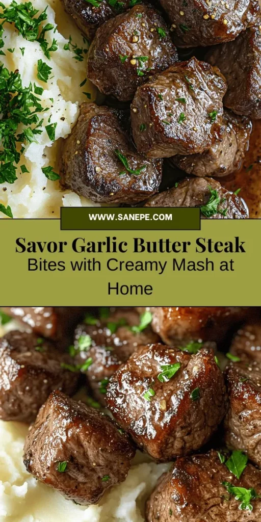 Indulge in the comforting flavors of Garlic Butter Steak Bites and Mash! This mouthwatering recipe features tender sirloin steak bites seared to perfection in a rich garlic butter sauce, paired with creamy mashed potatoes. Perfect for weeknight dinners or special occasions, it's a meal that brings warmth and joy to the table. Try it today for a delightful culinary experience! #ComfortFood #SteakBites #Homemade #Foodie #DinnerIdeas #GarlicButter #EasyRecipes