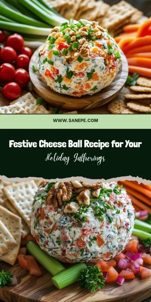 Make your holiday gatherings unforgettable with this Festive Holiday Cheese Ball Recipe! This creamy delight combines rich flavors and colorful ingredients to create a stunning centerpiece that will wow your guests. Easy to prepare and incredibly versatile, it's perfect for family celebrations or larger parties. Pair it with your favorite crackers and fresh veggies for a delicious appetizer. Get ready to elevate your festive spread! #CheeseBall #HolidayRecipes #PartyFood #FestiveDelight #AppetizerIdeas