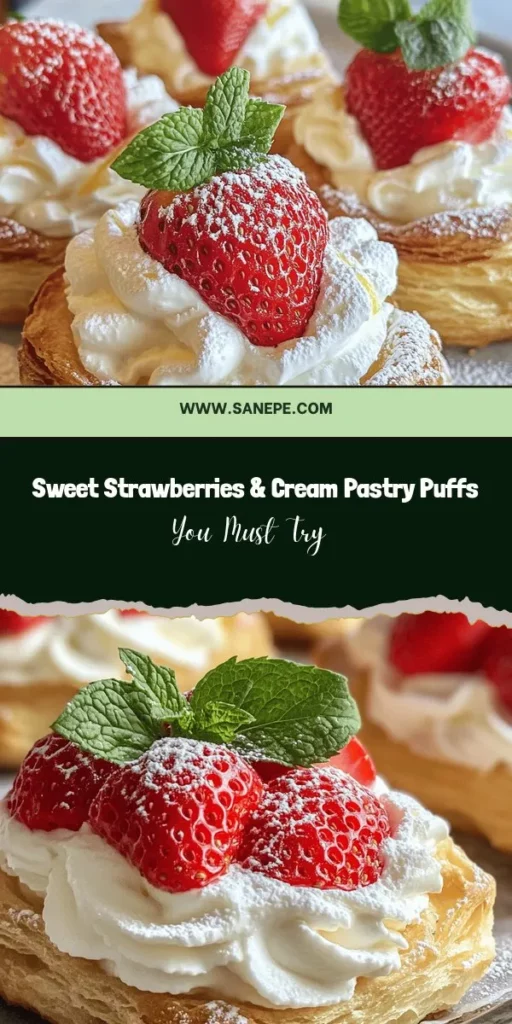 Indulge in the deliciousness of Decadent Strawberries & Cream Pastry Puffs! These light and airy treats blend crispy choux pastry, sweet fresh strawberries, and rich whipped cream for a delightful dessert that's perfect for summer gatherings or special occasions. Follow our detailed instructions to master the art of pastry making and impress your friends and family. Don't miss the tips on presentation and flavor variations! #StrawberriesandCream #DessertLovers #BakingTime #PastryPuffs #SweetTreats