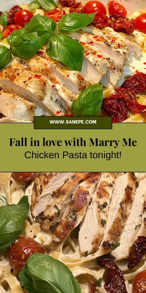 Discover the magic of Marry Me Chicken Pasta, a dish so flavorful it may just inspire a proposal! This delightful recipe features tender chicken, creamy sauce, and fettuccine pasta, making it perfect for romantic dinners or special gatherings. With a blend of sun-dried tomatoes, garlic, and fresh basil, each bite is a culinary adventure. Easy to prepare, it's sure to impress anyone at your table. Make every meal memorable! #MarryMeChicken #PastaLovers #RomanticDinner #EasyRecipes #FoodieDelight