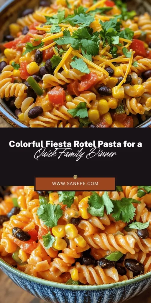 Spice up your dinner with the Flavorful Fiesta Rotel Pasta! This vibrant dish combines zesty southwestern flavors with hearty rotini pasta, black beans, and fresh veggies, creating a nutritious meal in under 30 minutes. Perfect for weeknight dinners or potluck gatherings, this recipe is versatile and easy to customize. Get ready to impress your family and friends while enjoying a delicious and colorful bowl of pasta! #PastaRecipe #FiestaFood #QuickMeals #HealthyEating #EasyCooking