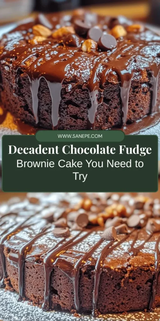 Dive into decadence with this mouth-watering Decadent Chocolate Fudge Brownie Cake! This rich, fudgy cake is perfect for any occasion, bringing together intense chocolate flavor and a melt-in-your-mouth texture. Easy to make with simple ingredients, you can customize it with nuts or chocolate chips for an extra treat. Whether it’s for a celebration or a cozy night in, this dessert is sure to impress! #BrownieCake #ChocolateLovers #BakingJoy #DessertRecipes #FudgeDelight #HomemadeGoodness #YummyTreats