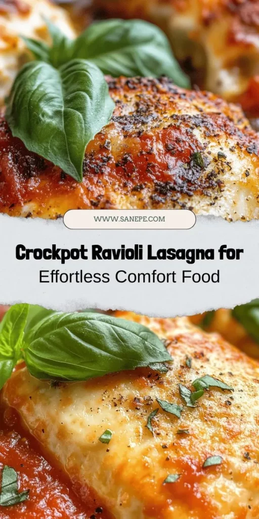 Discover the ultimate comfort food with this Easy Crockpot Ravioli Lasagna! Perfect for busy weeknights, this dish combines creamy cheese ravioli, rich marinara sauce, and gooey cheese, all cooked to perfection in your slow cooker. Enjoy the simplicity of layering ingredients and letting the crockpot do the work. Ideal for families and gatherings, this lasagna is sure to impress everyone at the table. #CrockpotRecipes #RavioliLasagna #ComfortFood #EasyDinner #SlowCookerMeals