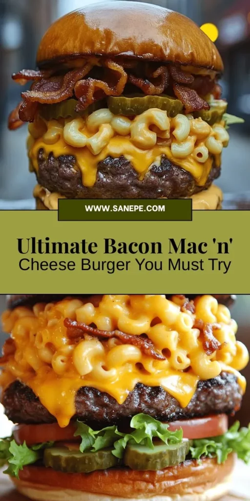 Join the comfort food revolution with the ultimate Bacon Mac 'n' Cheese Burger! This mouthwatering creation combines juicy beef, creamy mac 'n' cheese, and crispy bacon for a flavor explosion you won't forget. Perfect for BBQs, game days, or family gatherings, this dish lets you explore endless customization options. Fire up your grill and treat your taste buds to this delectable fusion of flavors that’s sure to impress! #Foodie #BurgerLove #ComfortFood #MacAndCheese #BaconLovers #GrillingSeason