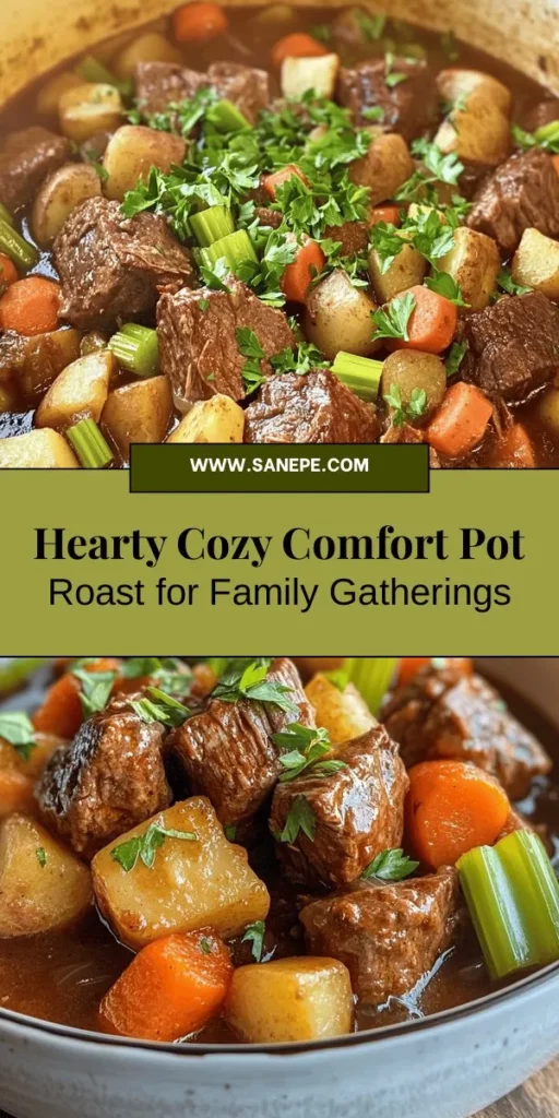 Warm up your family gatherings with this Cozy Comfort Pot Roast recipe! This classic dish transforms simple ingredients into a mouthwatering masterpiece through slow cooking. Featuring tender beef chuck roast, aromatic vegetables, and rich flavors, it’s perfect for creating lasting memories around the dinner table. Whether you prefer stovetop or slow cooker, this recipe is a reliable crowd-pleaser. Dive into comfort food heaven! #PotRoast #ComfortFood #FamilyRecipes #SlowCooker #HeartyMeals #CozyCooking #BeefRecipes