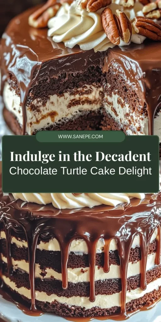 Discover the ultimate indulgence with this Chocolate Turtle Cake, perfect for any celebration! Every bite blends rich chocolate cake, gooey caramel, and crunchy pecans, creating a delightful treat that pleases every palate. This cake not only satisfies your sweet cravings but also invites creativity with customizable toppings. Whether it's for a special occasion or just to enjoy at home, this decadent dessert is sure to impress. #ChocolateTurtleCake #Baking #DessertRecipes #IndulgeYourSweetTooth #HomemadeDelight #CakeLovers