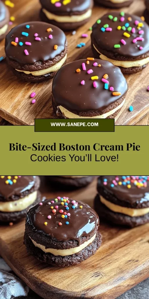 Satisfy your sweet tooth with these Easy Boston Cream Pie Cookie Bites! Enjoy the classic flavors of the beloved Boston Cream Pie in a fun, bite-sized treat. With soft chocolate cookies, creamy vanilla filling, and rich chocolate ganache, they’re perfect for any gathering or just a cozy night in. Whip them up quickly for a delightful indulgence! Discover the recipe today! #BostonCreamPie #CookieBites #DessertRecipes #BakingFun #ChocolateLovers #SweetTreats