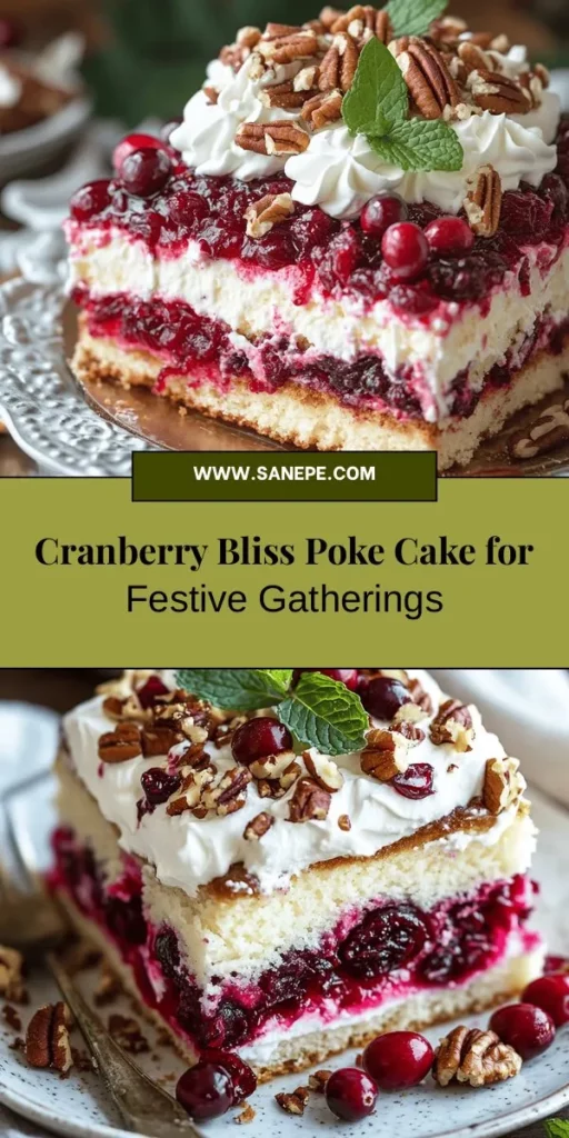 Experience the magic of the holiday season with this Delightful Cranberry Bliss Poke Cake! Bursting with flavors of tart cranberries and sweet white chocolate, this moist cake is sure to impress at any gathering. Easy to make and visually stunning, it’s perfect for festive celebrations or cozy nights in. Follow our simple steps to create a dessert that’s as delightful to share as it is to eat. #CranberryBliss #PokeCake #HolidayBaking #DessertRecipe #FestiveTreats