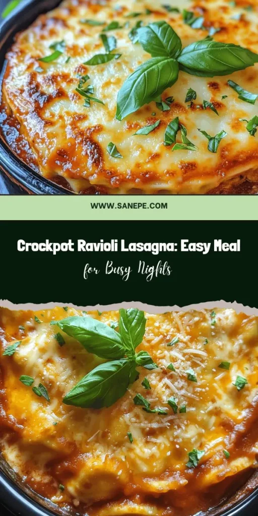 Discover the ultimate comfort food with this Easy Crockpot Ravioli Lasagna! Perfect for busy weeknights, this recipe layers frozen cheese ravioli, rich marinara, and a blend of gooey cheeses for a satisfying meal everyone will love. Just toss the ingredients into the slow cooker and let the magic happen! It's easy, delicious, and customizable for any dietary preference. Try it tonight! #CrockpotLasagna #EasyDinner #ComfortFood #SlowCookerRecipes #FamilyMeals #RavioliLasagna #QuickRecipes