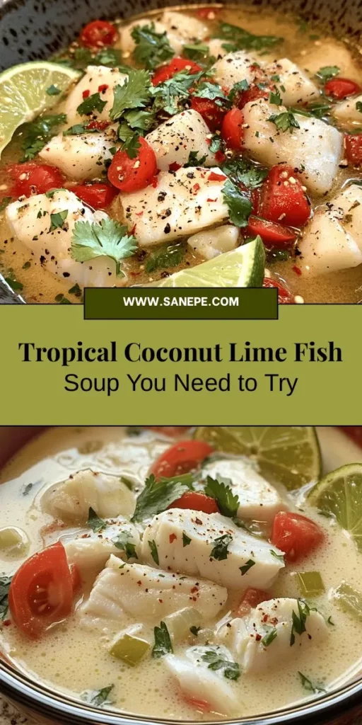 Dive into the tropical flavors of Coconut Lime Fish Soup Delight! This vibrant dish blends fresh fish with creamy coconut milk and zesty lime, creating a heartwarming masterpiece that's both nutritious and flavorful. Ideal for a light lunch or dinner, this soup promises to transport your taste buds to sun-soaked shores. Explore the nutritional benefits, cultural influences, and simple preparation techniques for a delightful culinary experience. Perfect for any occasion! #CoconutLimeFishSoup #HealthyRecipes #TropicalFlavors #CookingAtHome #EasyMeals #Foodie #SoupRecipes