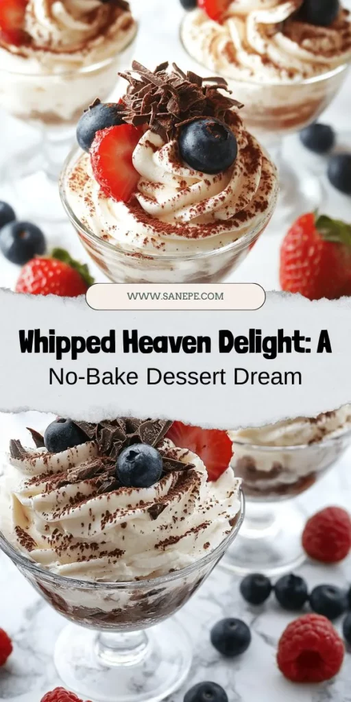 Indulge in the creamy, dreamy delight of the Whipped Heaven Delight! This no-bake dessert is a perfect blend of heavy whipping cream, mascarpone cheese, and sweet extracts, creating a light treat that melts in your mouth. Ideal for any occasion, it'll impress family and friends alike. Follow our comprehensive guide for tips on preparation, customization, and serving suggestions. Elevate your dessert game today! #WhippedHeavenDelight #DessertRecipe #NoBakeDesserts #SweetTreats #EasyDesserts