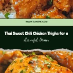 Bring the flavors of Thailand to your table with this delicious Sweet Chili Glazed Thai Boneless Chicken Thighs recipe. This dish is an excellent combination of sweet, savory, and mildly spicy notes, making it perfect for a cozy weeknight dinner or an impressive dish at your next gathering. The star ingredient, sweet chili sauce, gives the chicken thighs a luscious glaze that's both flavorful and visually appealing. Boneless chicken thighs are known for their juiciness, ensuring they remain tender and flavorful even after cooking. You’ll love how quick and easy this dish is to prepare! The marinade, made of sweet chili sauce, soy sauce, fish sauce, lime juice, garlic, and ginger, infuses the chicken with delightful flavors. With just a few simple steps, you can achieve a restaurant-quality meal in your kitchen. Pair the glazed chicken with fluffy jasmine rice and vibrant stir-fried vegetables for a complete meal that looks beautiful on the plate. Don't forget to garnish with fresh cilantro and lime wedges for an extra burst of color and flavor! This recipe is not just delicious but also packed with nutrition, as it's rich in protein and incorporates healthful ingredients like garlic and ginger. Moreover, it draws inspiration from the philosophy of Thai cuisine, which beautifully balances flavors. If you’re looking to explore the world of cooking or simply want to impress your loved ones, this dish is a wonderful choice. Get ready to tantalize your taste buds and enjoy a unique culinary experience right at home. Whether you