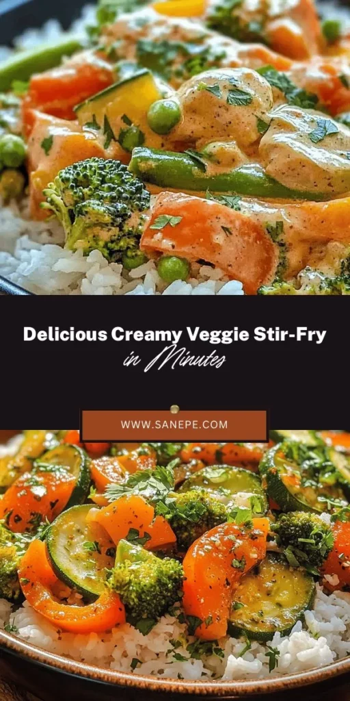 Looking for a quick and nutritious dinner idea? Try this Creamy Veggie Delight Stir-Fry! Packed with colorful vegetables like broccoli, bell peppers, and snap peas, all tossed in a rich, creamy sauce, it’s perfect for busy weeknights or as a side at gatherings. Easy to customize, you can make it vegetarian or add protein for an extra boost. Get ready to savor every bite! #StirFry #VegetarianRecipe #HealthyEating #EasyRecipes #DinnerIdeas #Yummy #FreshVeggies